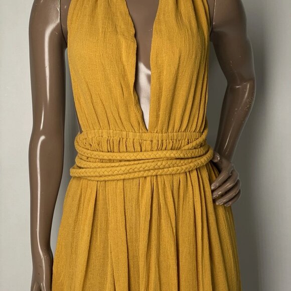 Spiritum Tulum Women’s Itzia Boho Cotton Gauze Maxi Dress – Mustard Yellow OS - Picture 7 of 8